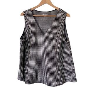 Lane Bryant sleeveless Top Black White Houndstooth V Neck Knit Zippers 22/24
